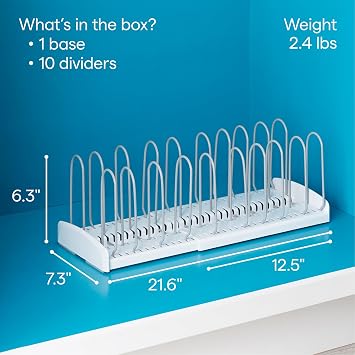 YouCopia StoreMore Expandable Pan and Lid Rack, 12.5-22 Wide Adjustable Pan Organizer for Kitchen Cabinet Storage, Classic Edition