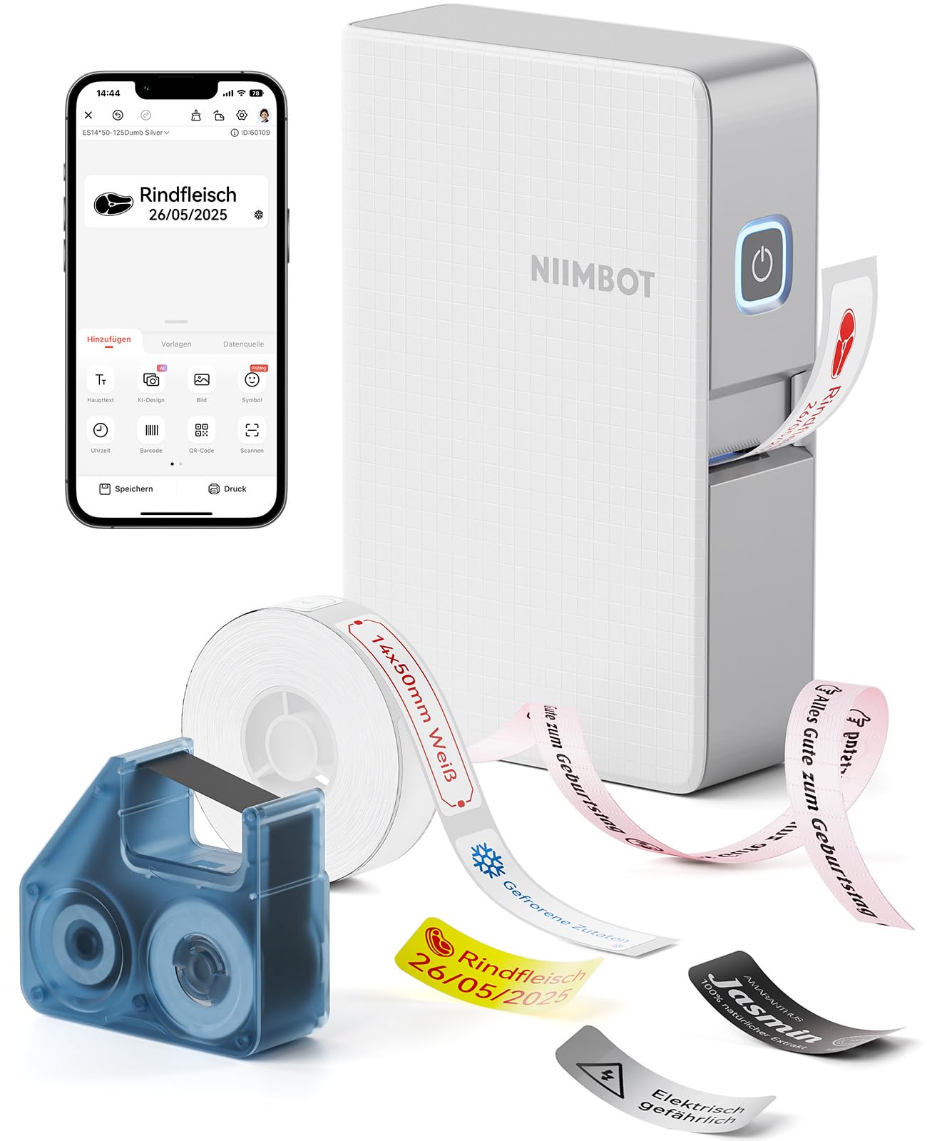 NIIMBOT N1 Etikettendrucker, B18 Upgrade Selbstklebendes Etikettiergerät Beschriftungsgerät, Tragbarer Thermotransfer Label Printer Farbdruck Etiketten nterstützt das Drucken von Geschenkbändern