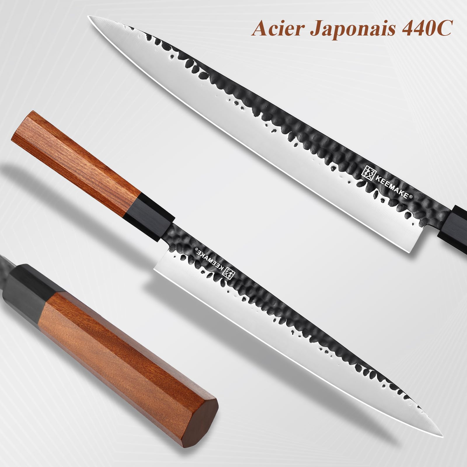 KEEMAKE Couteau Japonais Cuisine Sashimi | Couteau de Cuisine Professionnel 25 cm en Acier Inoxydable, Couteau Filet Yanagiba pour Poisson, Manche Palissandre Octogonal