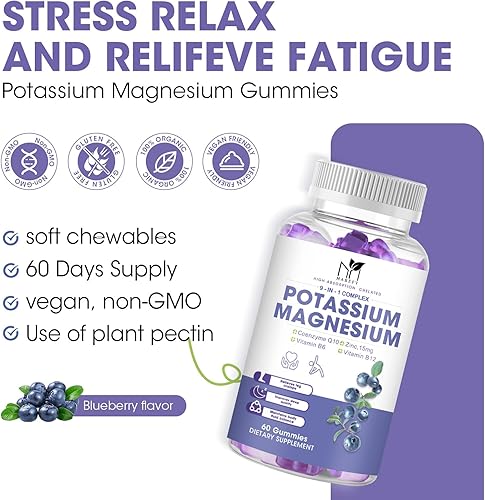 Miniatura 7 de Gomitas de magnesio y potasio, suplemento de potasio masticable sin azúcar con glicinato de magnesio 500 mg, suplementos de complejo de calcio y