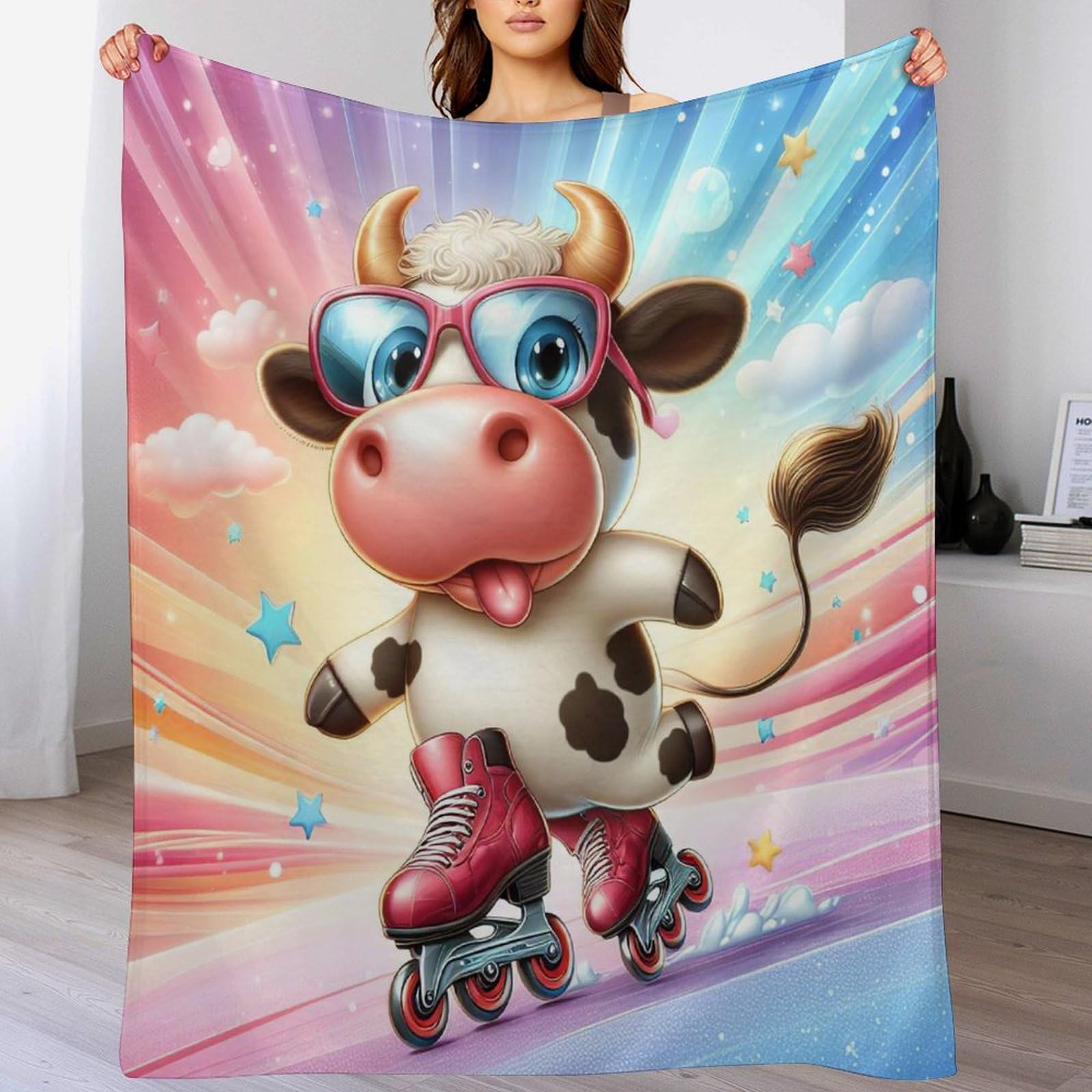 Flannel couverture plaid vache moelleuse pour lit et canapé
