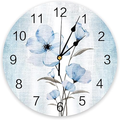 Reloj de pared de flores azules, 10 pulgadas, silencioso, sin tictac, estilo retro, funciona con pilas, elegante reloj floral degradado para disponible en Yaxa Costa Rica