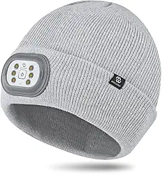 BERGWEISER Gorro de LED com luz, 3 modos ajustáveis, chapéu de farol, USB recarregável removível com estroboscópio noturno para corrida ao ar livre, acampamento, caminhada, pesca, presente de Natal