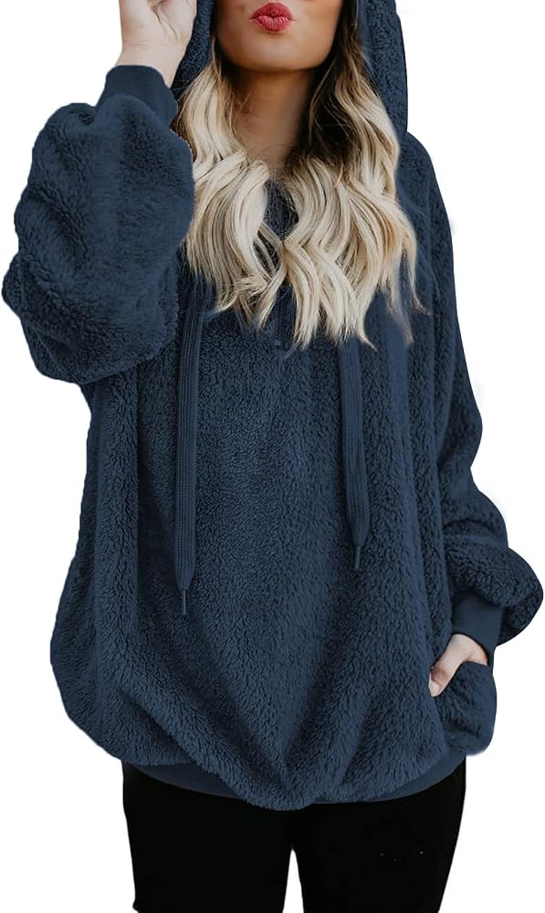 Actloe Women Casual Loose Fuzzy Hoodie 