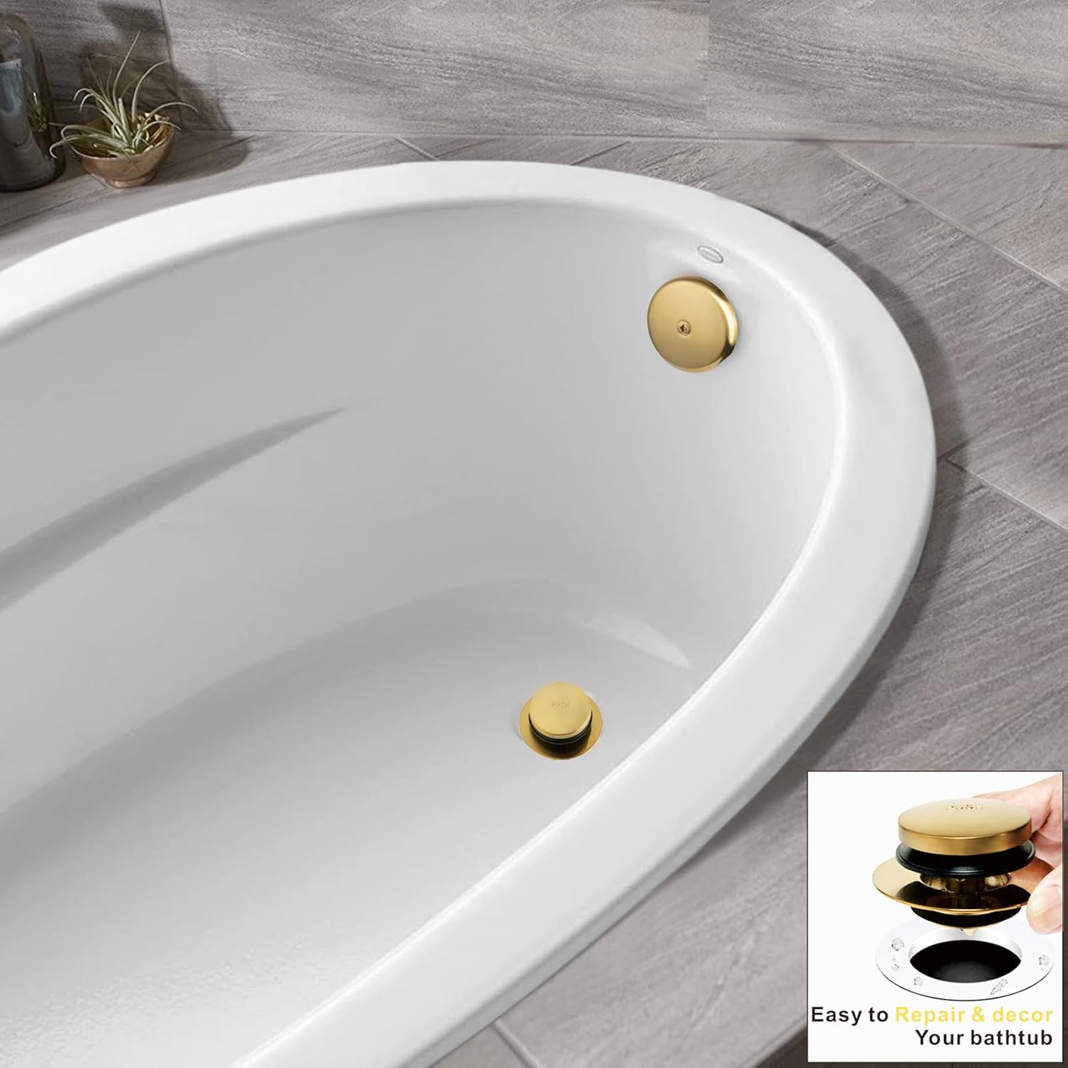 Artiwell Universal Tip Toe Bath Drain Stopper and Cover, Bathtub Drain Stopper, Replaces Lift and Turn, Tip-Toe and Trip Lever Drains for Tub, EZ Installation and Clearing (Brushed Gold) image 3