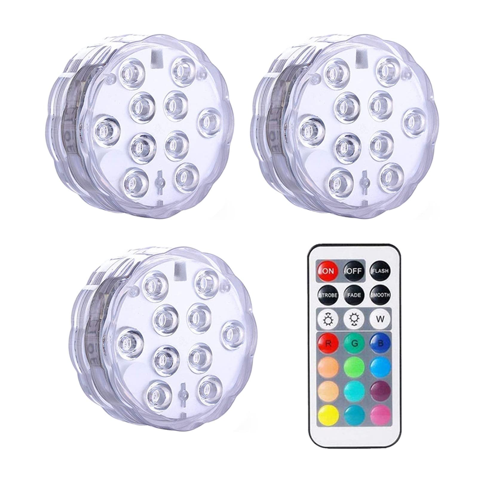 10 diod LED zatapialne światło z pilotem zasilany baterii podwodna lampka nocna do wazonu basenowego miska dekoracja weselna Tworzenie Atmosfery(3 Lamp 1 controller)