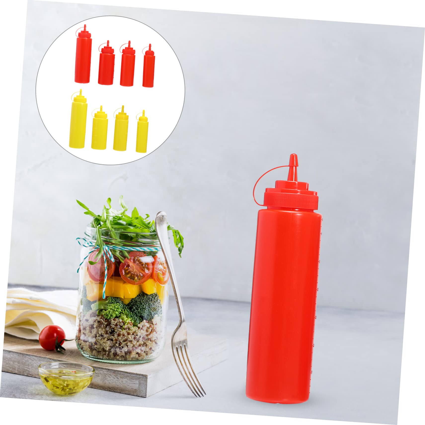 Sosoport 8Pcs Plastic Squeeze Bottles Assorted for Sauces and Condiments Kitchen Dispensers and Leak Design