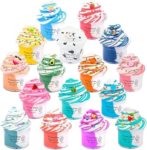 Miniatura 7 de Kit de slime de mantequilla, paquete de 12 regalos de fiesta, juguetes de masilla prefabricados para niños, juego de limo de mantequilla de doble