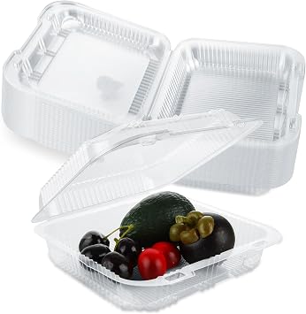 YAYODS 100 Pack Clear Plastic Clamshell Food Containers 8" x 8" x 3" Hinged Lids for Salads, Pasta, Sandwiches, To Go Containers