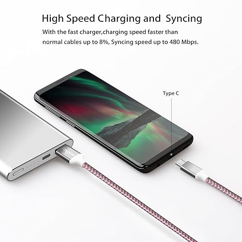 Vista 22 de Fasgear Cables USB C a USB 2.0, paquete de 3 cables de carga rápida USB A a tipo C de 10 pies de largo, 3A, cable de carga rápida trenzado