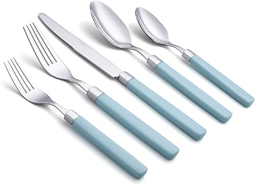 Miniatura 9 de ANNOVA Juego de cubiertos coloridos de acero inoxidable, utensilios de cocina, incluye cuchillos, tenedores, cucharas, tenedores de ensalada y