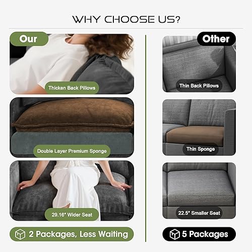 Miniatura 4 de Sofá modular modular de 97 pulgadas con 5 asientos, sofá convertible en forma de L con almacenamiento para reposabrazos y dos almohadas para sala de