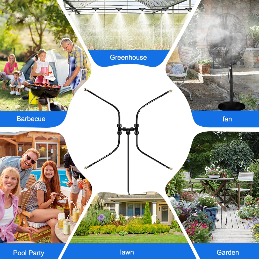 Brumisateur Exterieur, Sprühnebel Kühlung Set für Lüfter, Lüfter MIsting Kit mit 5 Messing Nebeldüsen, Brumisateur Terrasse Système de Refroidissement de Brumisation pour Patio Jardin Serre