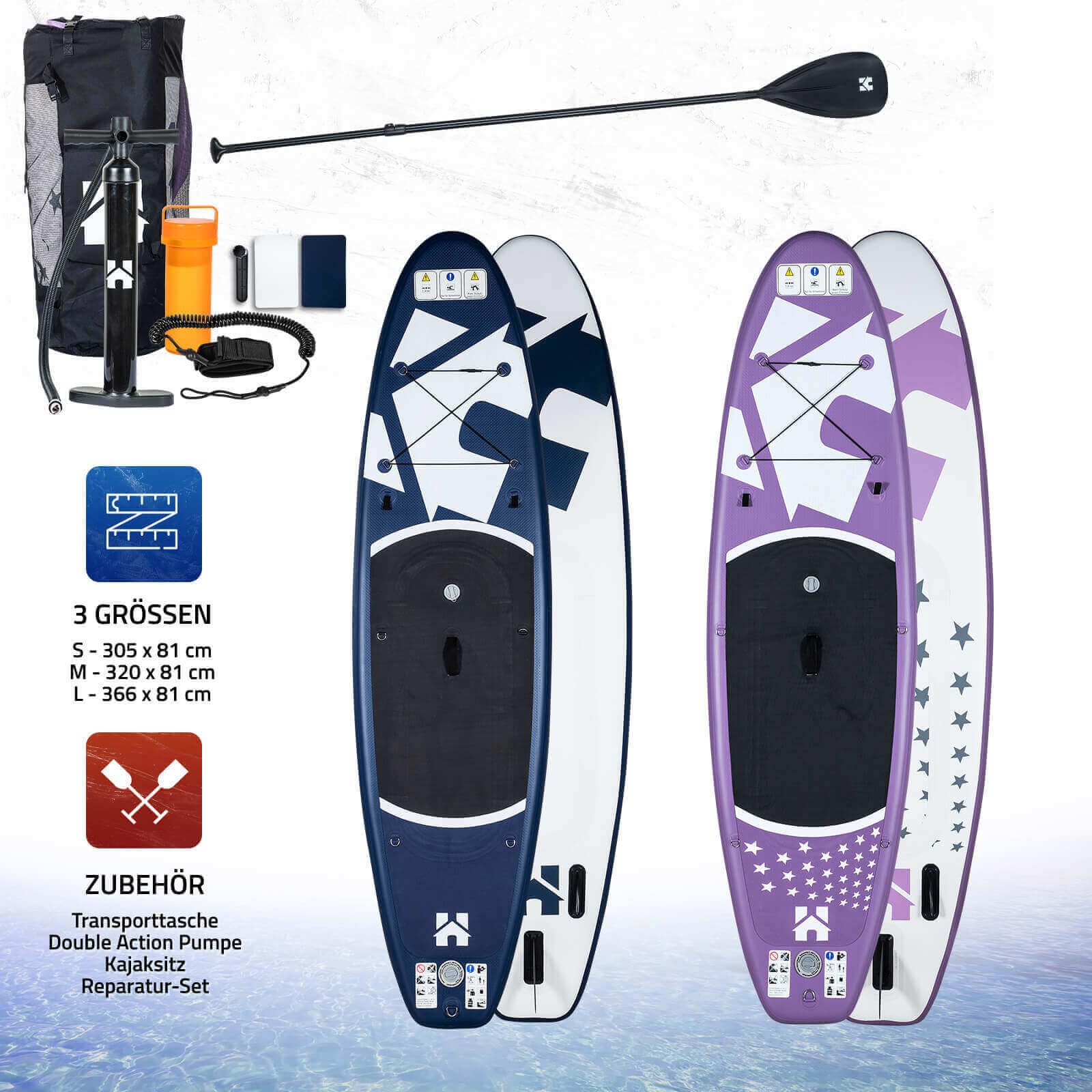 Paddle Gonflable 320x76x15CM En PVC Avec Pagaie Alliage Aluminium Reglable Aileron Amovible Pompe Manuel 120kg Max Orange