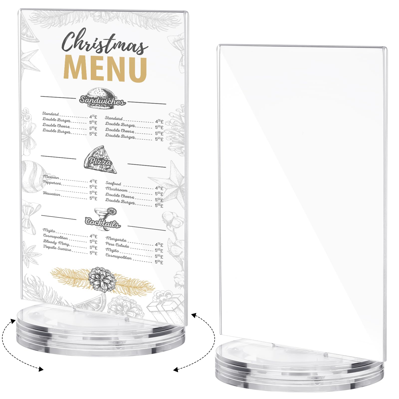 5" X 7" Spinning Sign Holder - Clear Acrylic Tabletop Display With Swivel Base, Green Edges, For Restaurants, Cafes, Retail