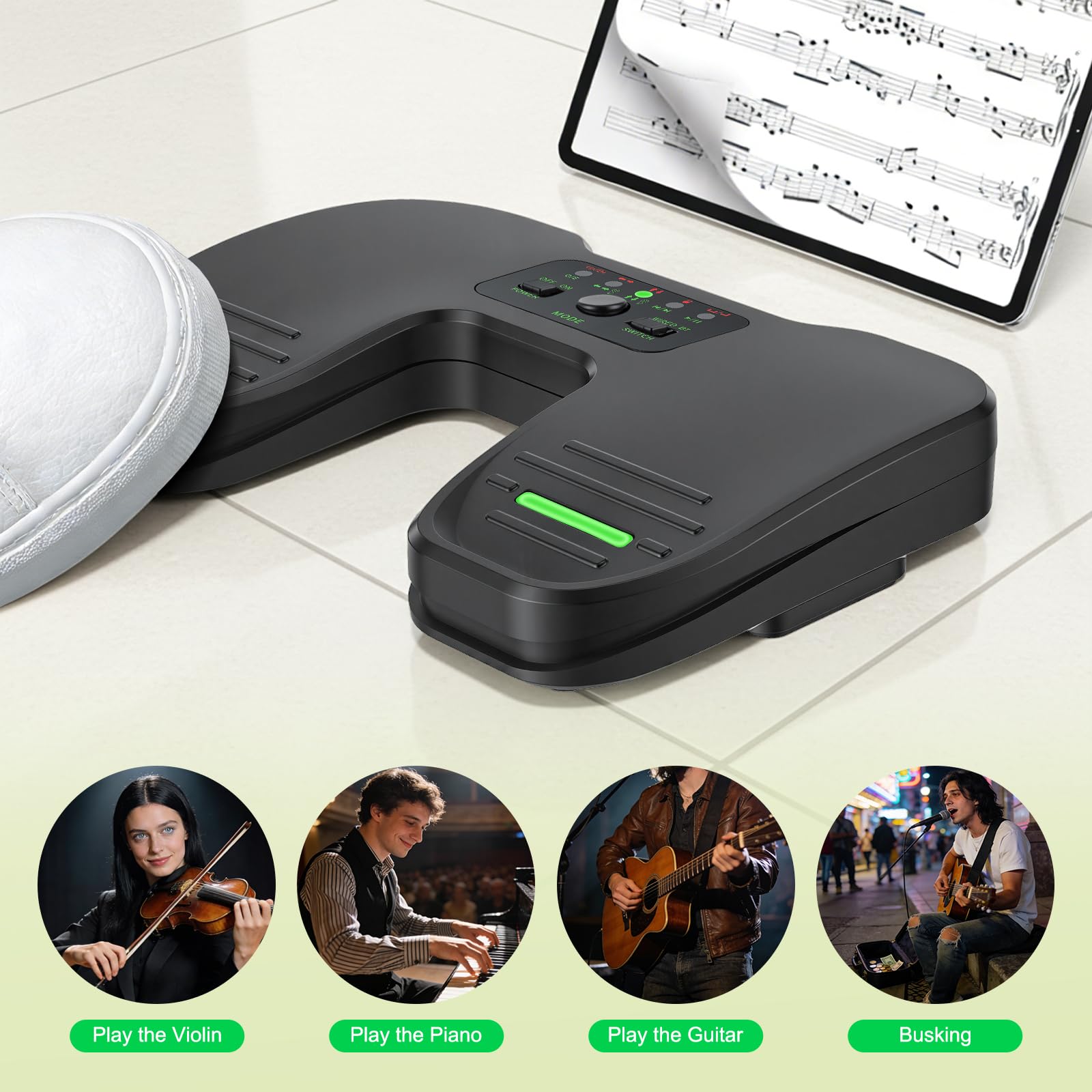 Bluetooth Page Turner Pedal, Girador de Página Inalámbrico, Teléfonos Inteligentes y Tabletas Recargable Pedales Musicales, Interruptor de Pie Recargable Compatible con Tabletas, Android e iOS