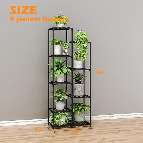 Miniatura 6 de Bamworld Soporte alto negro para plantas al aire libre, estante de esquina para plantas de interior, soportes de flores para sala de estar, balcón y