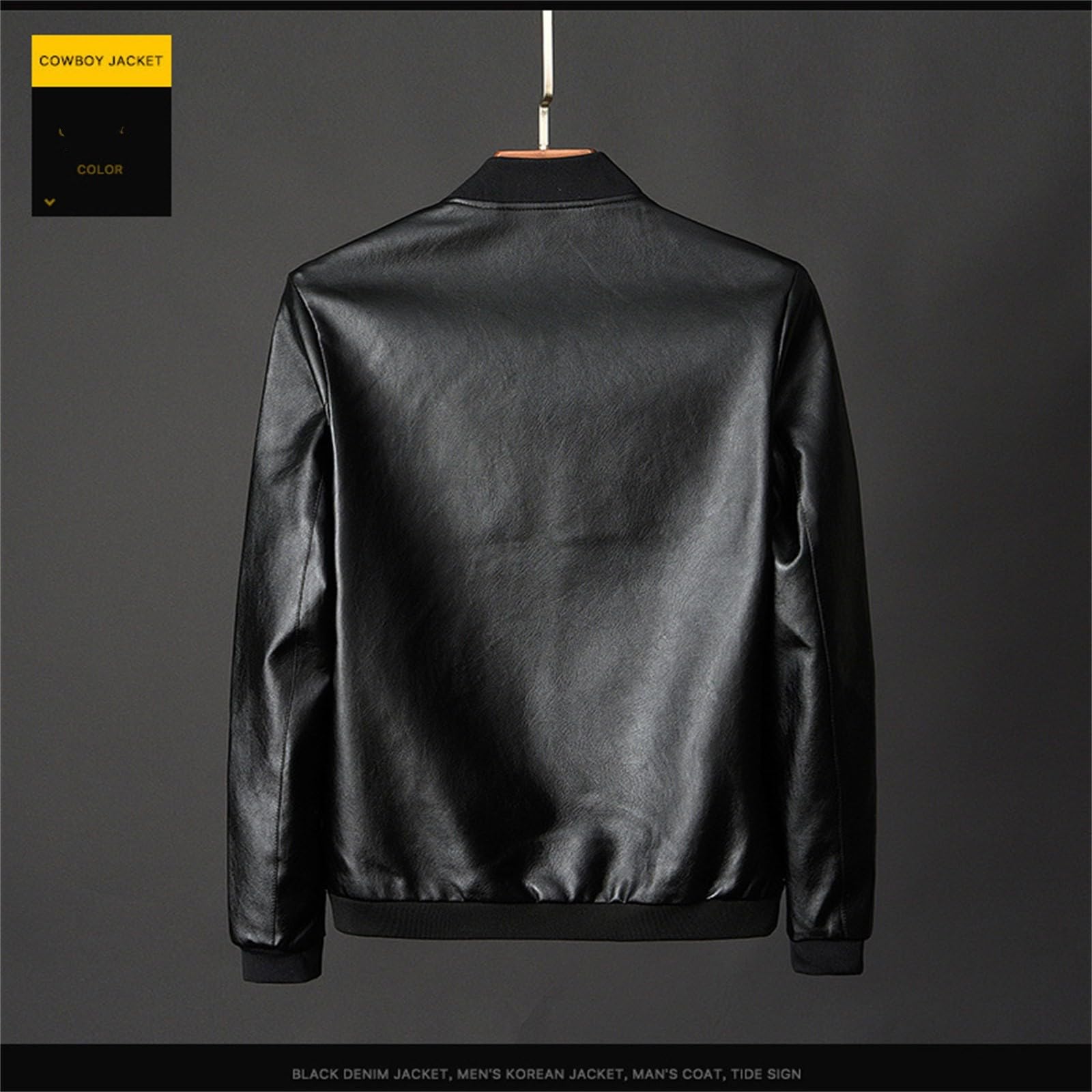 Veste de moto en cuir pour homme - Noir - Veste de motard mi-saison vintage - Veste bomber élégante pour homme - Printemps automne - Veste de loisirs - Veste de moto tendance