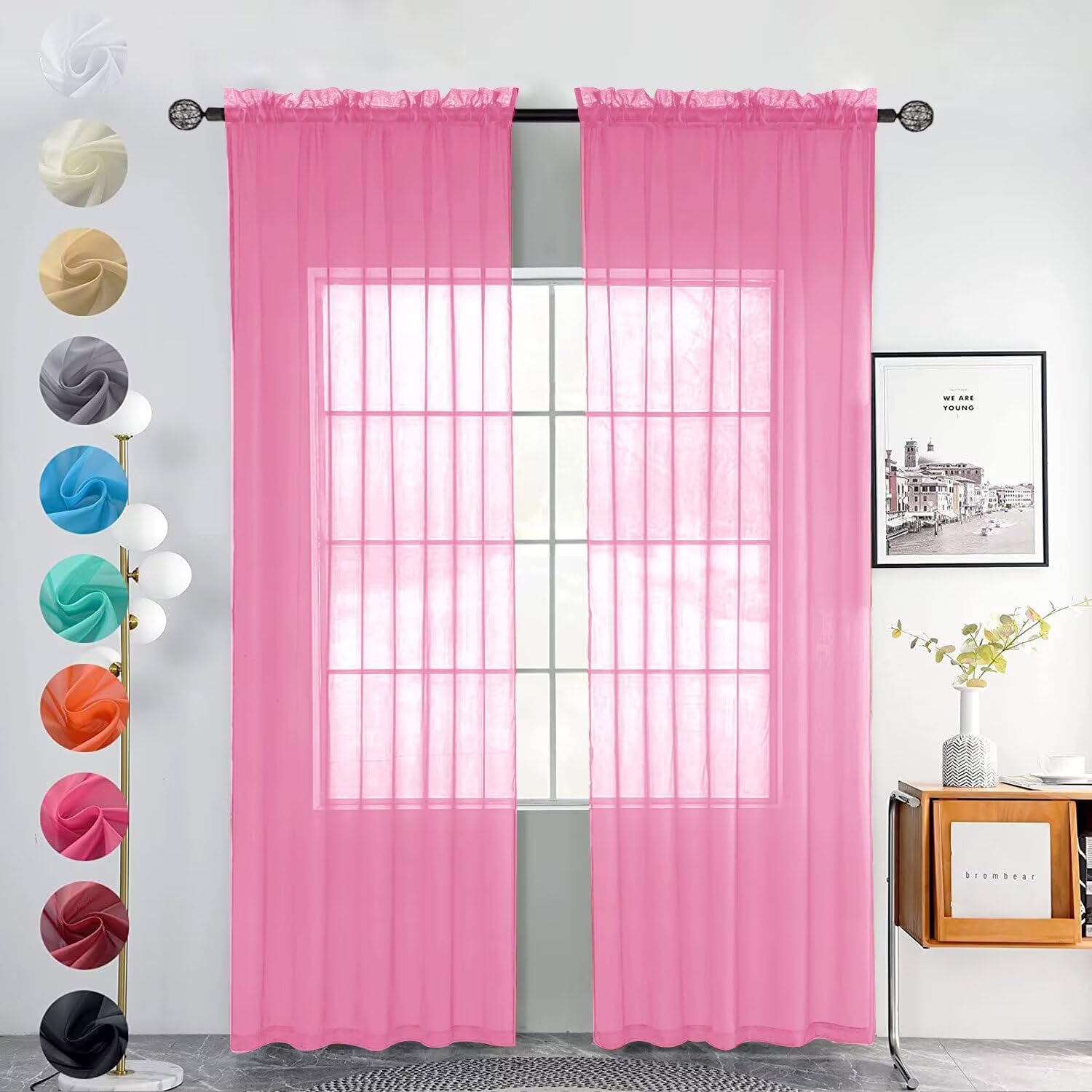 Youleyar 2 Set Sheer Transparente Gardine aus Voile Polyester