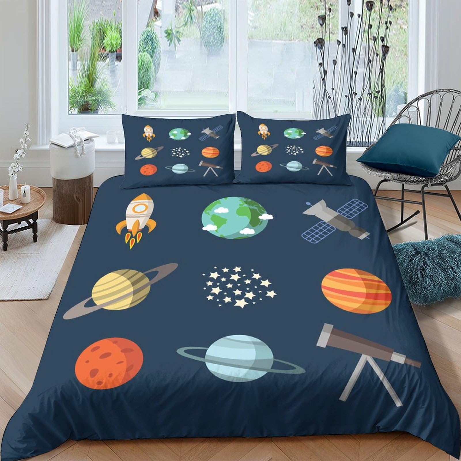 GPLZQXKJNH 3D Printed Solar System Duvet Cover Set Microfiber Soft Space Planets Bedding with 2 Pillowcases for Bedroom Single（135x200cm）