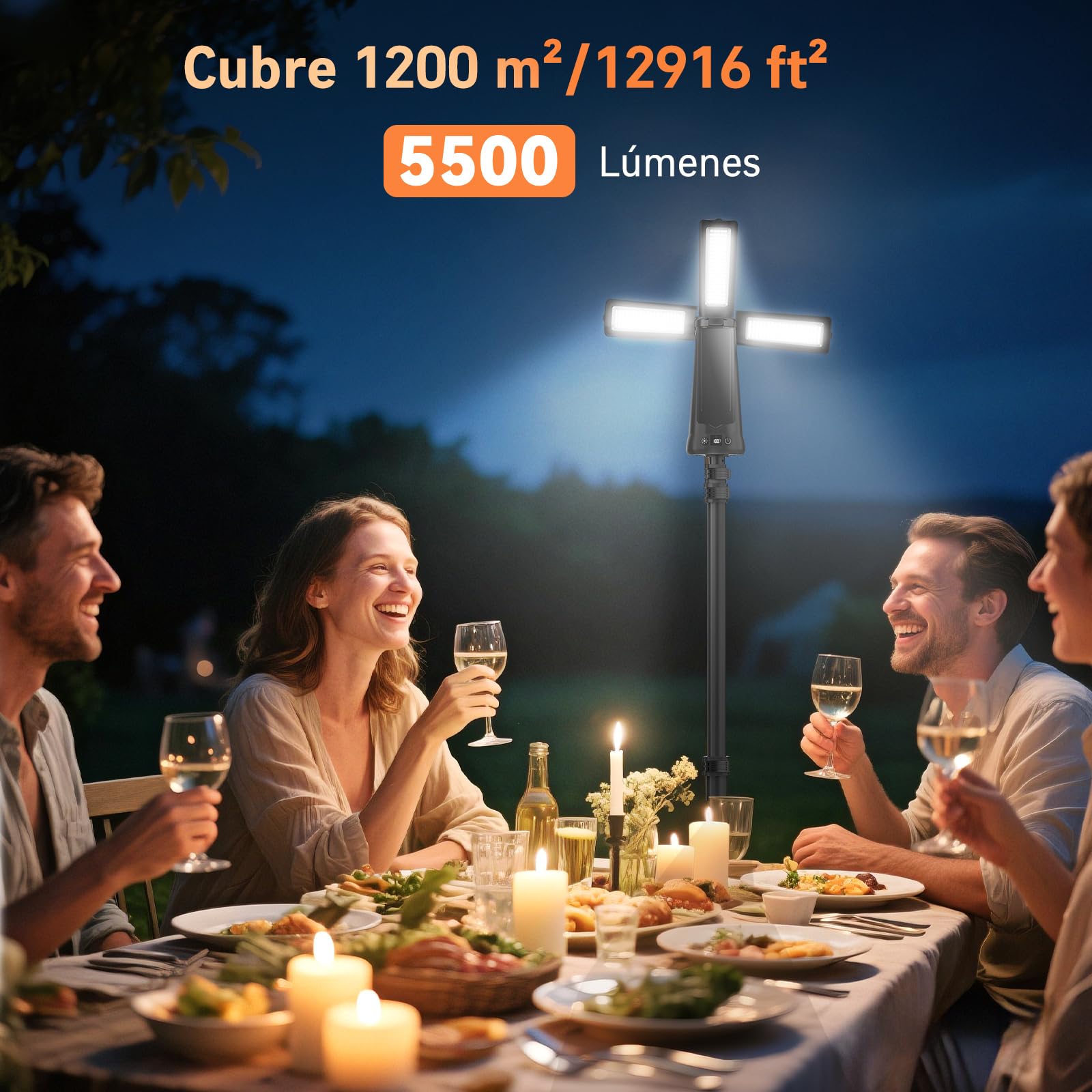Adewalk 15000 mAh Foco LED Recargable con Trípode, 5500 LM Foco Exterior Batería, Luz Recargable Portátil Impermeable IP65, 5 Modos Lámpara de Trabajo Ajustable para Construcción Taller Camping