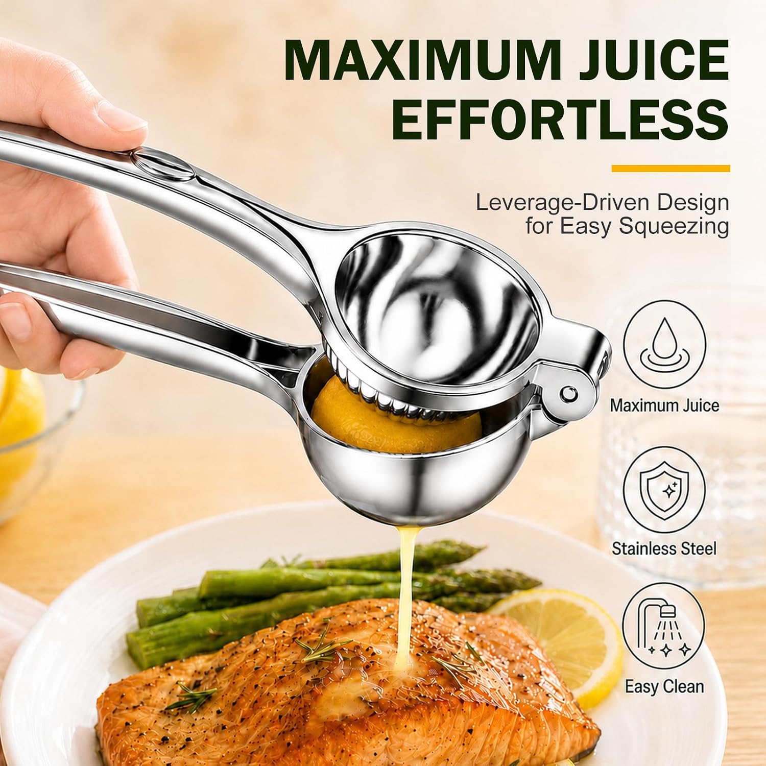Lemon Squeezer & Zester Set Stainless Steel Citrus Juicer, Heavy Duty Handheld Lime Press with Seed Filter, Lime Juicer and Citrus Grater for Cocktails, Cooking & Cheese