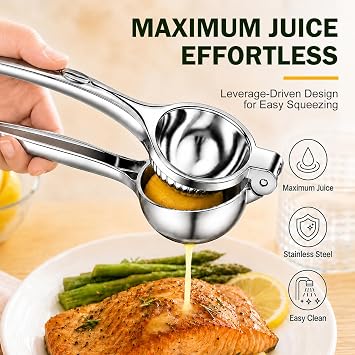 Lemon Squeezer & Zester Set, Large Bowl Stainless Steel Citrus Juicer, Heavy Duty Handheld Lime Press with Seed Filter, Multi-Purpose Citrus Grater for Cocktails, Cooking & Cheese