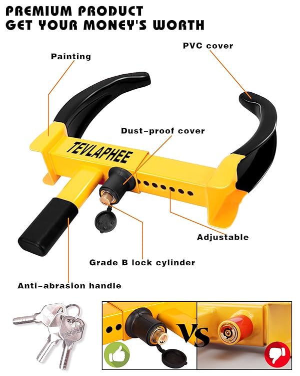 Tevlaphee Universal Wheel Lock Heavy Duty Security Trailer Wheel Lock Anti Theft Wheel Locks for Cars SUV Camper Motorcycle Trailer Great Deterrent Bright Color with 3 Keys (Red-Yellow) by Tevlaphee - Image 4