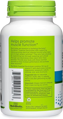 Miniatura 2 de NutriBiotic Electrolitos esenciales cápsulas de 100 unidades  Apoya un mayor rendimiento y una recuperación más rápida  Vitamina C de grado