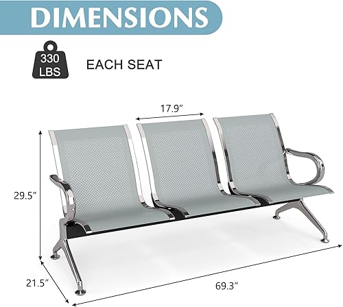 Miniatura 3 de J-SUN-7 Silla de sala de espera de 3 asientos, silla de recepción de invitados de oficina, bancos de recepción de aeropuerto para banco, salón,