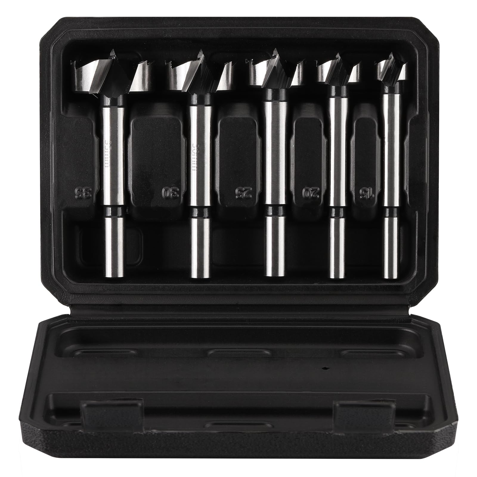 Vearter 5PCS 15-35mm Forstner Drill Bit Set, High Carbon Steel Multi-Tooth Woodworking Tools Forstner Bits with Round Shank