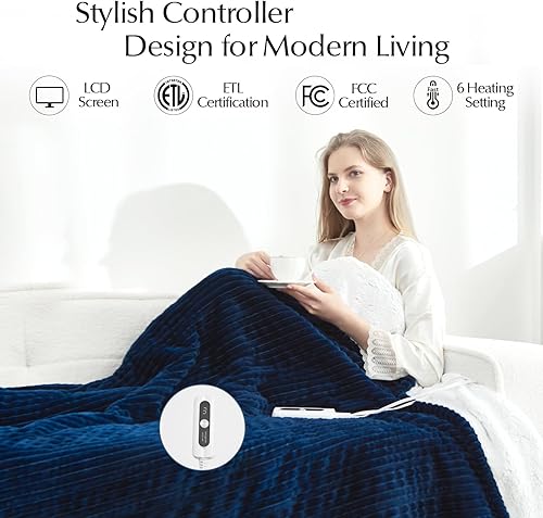 Miniatura 2 de Manta térmica eléctrica tamaño matrimonial, manta eléctrica de franela gruesa y sherpa suave y acogedora para cama, sistema de seguridad automático,