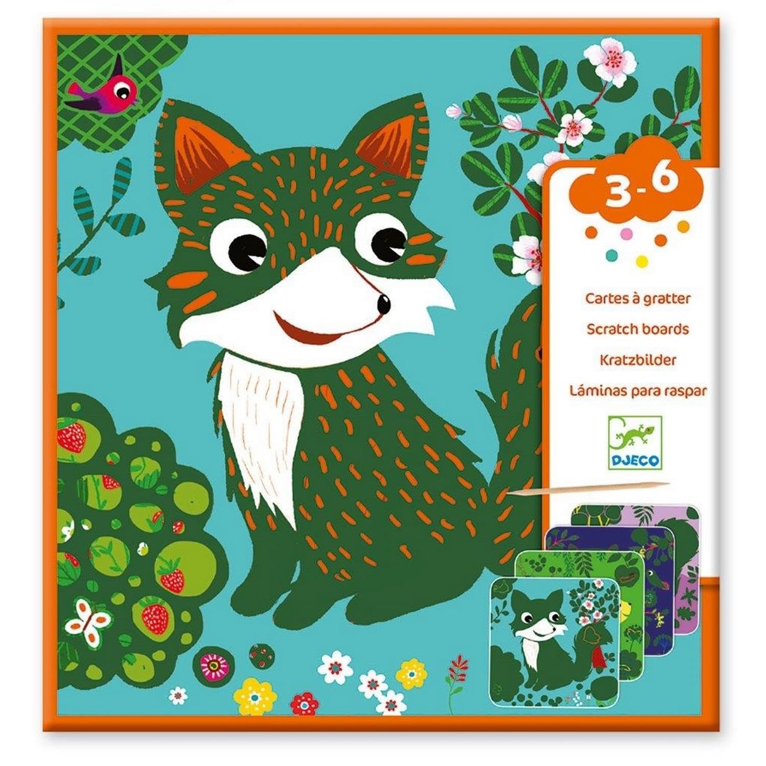 DJECO Set De Tableaux à Gratter Jardin Imaginaire – 2 Unités, Activité Créative Dès 3 Ans, Multicolore