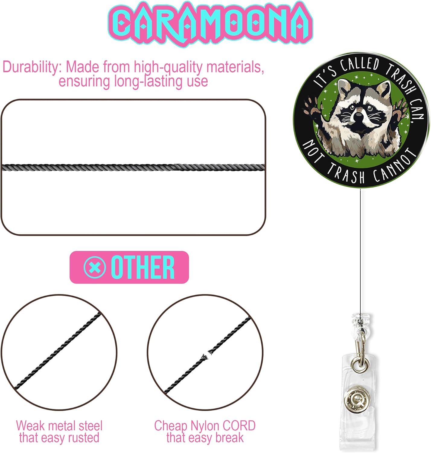 It's Called Trash Can Not Trash Canot Badge Reel 1.6 Inches Funny Raccoon Cute Mental Health Humor, ID Card Holders, Retractable Alligator/Belt Clip, Acrylic Material, Badge Holders Accessories DIY - Image 5
