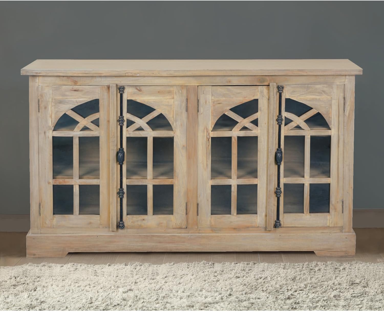 HomeStock Arched Glass Door Credenza - Solid Wood Display Cabinet - Sideboard - Fully Assembled Storage