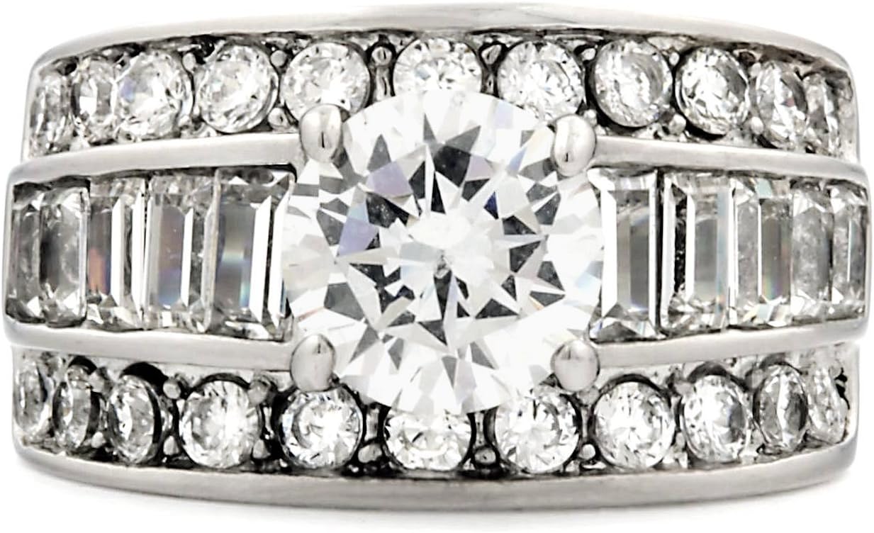 Bienna: 5.2ct Ice on Fire CZ 3 in 1 Stacked Bridal Wedding Ring Set 316 Steel, 3076A