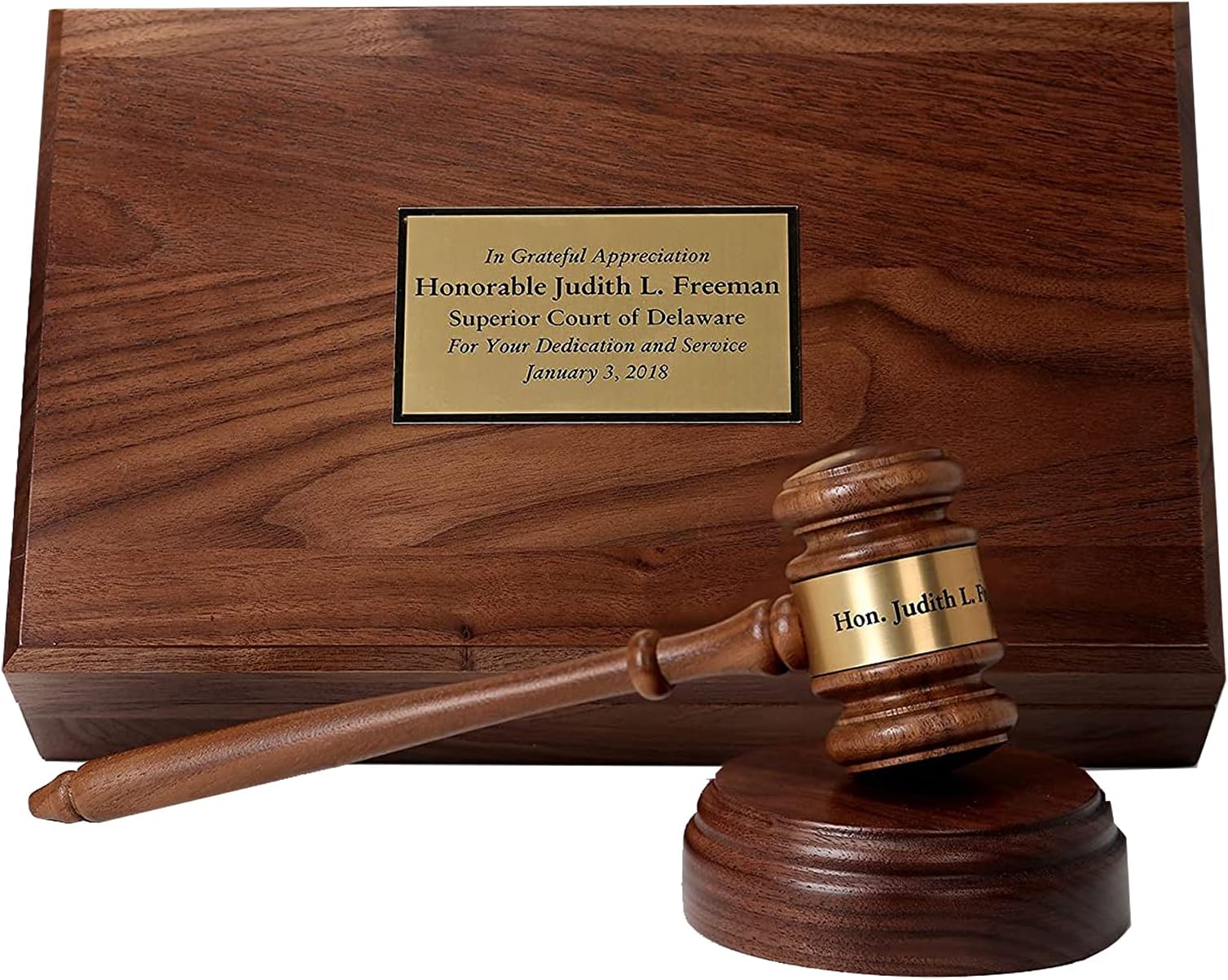 Personalized Engraved Gavel Set SOLID WALNUT Gift Box, 10" Gavel and 4" Sounding Block, Lawyer Gift, Judge Gift, Mayor Gift