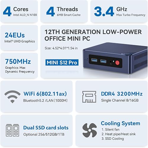 Beelink Mini PC 12e génération Alder Lake N100 (Turbo 3,4 GHz), Mini Ordinateur 16Go RAM DDR4 SSD 512 Go, Prend en Charge Deux écrans 4K indépendants, Wi-FI 6/BT5.2, Ethernet 2,5 G,Mini-PC de Bureau - 5