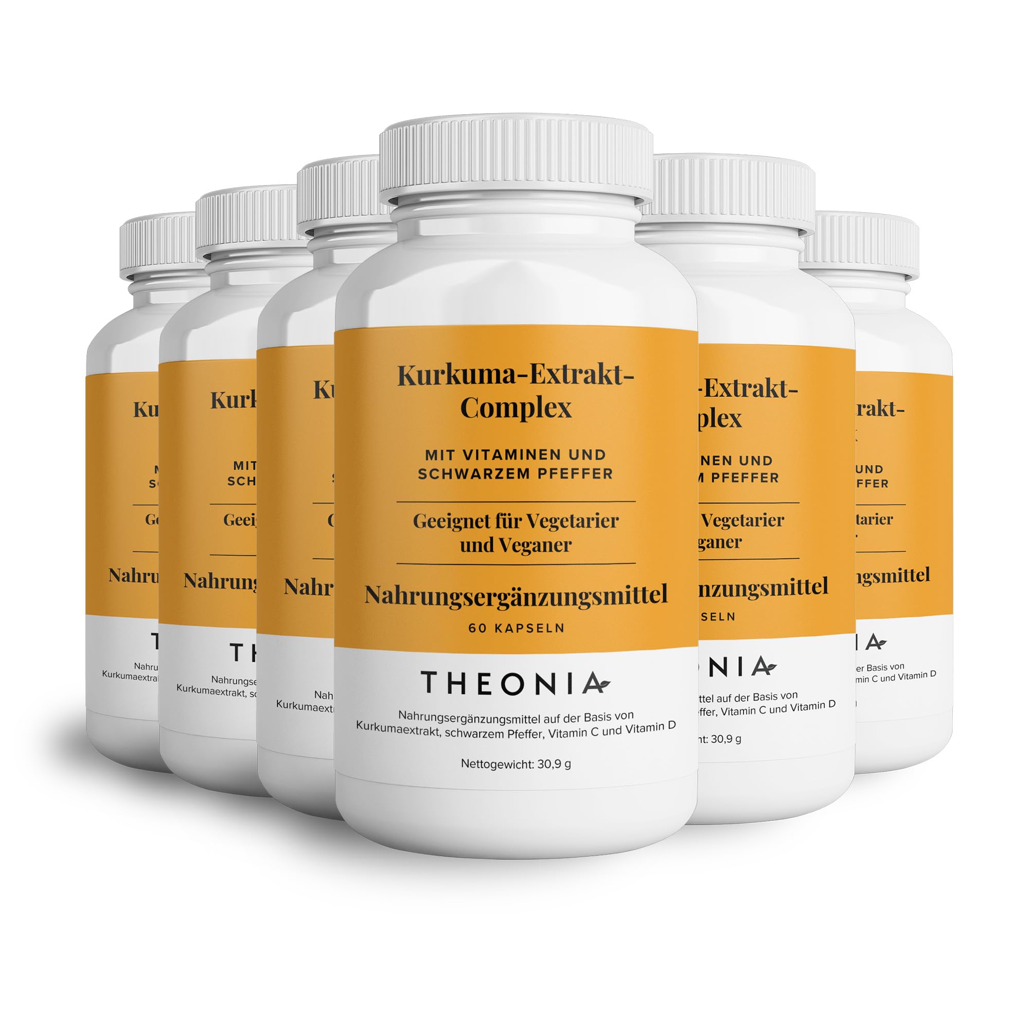 Theonia Kurkuma-Extrakt Complex Vitamin D3 & C, Schwarzer Pfeffer | Unterstützt bei Muskel- und Gelenkentlastung, gesunden Knochen, Stress, DNA-Schutz - 360 Kapseln - 200mg, Vegan