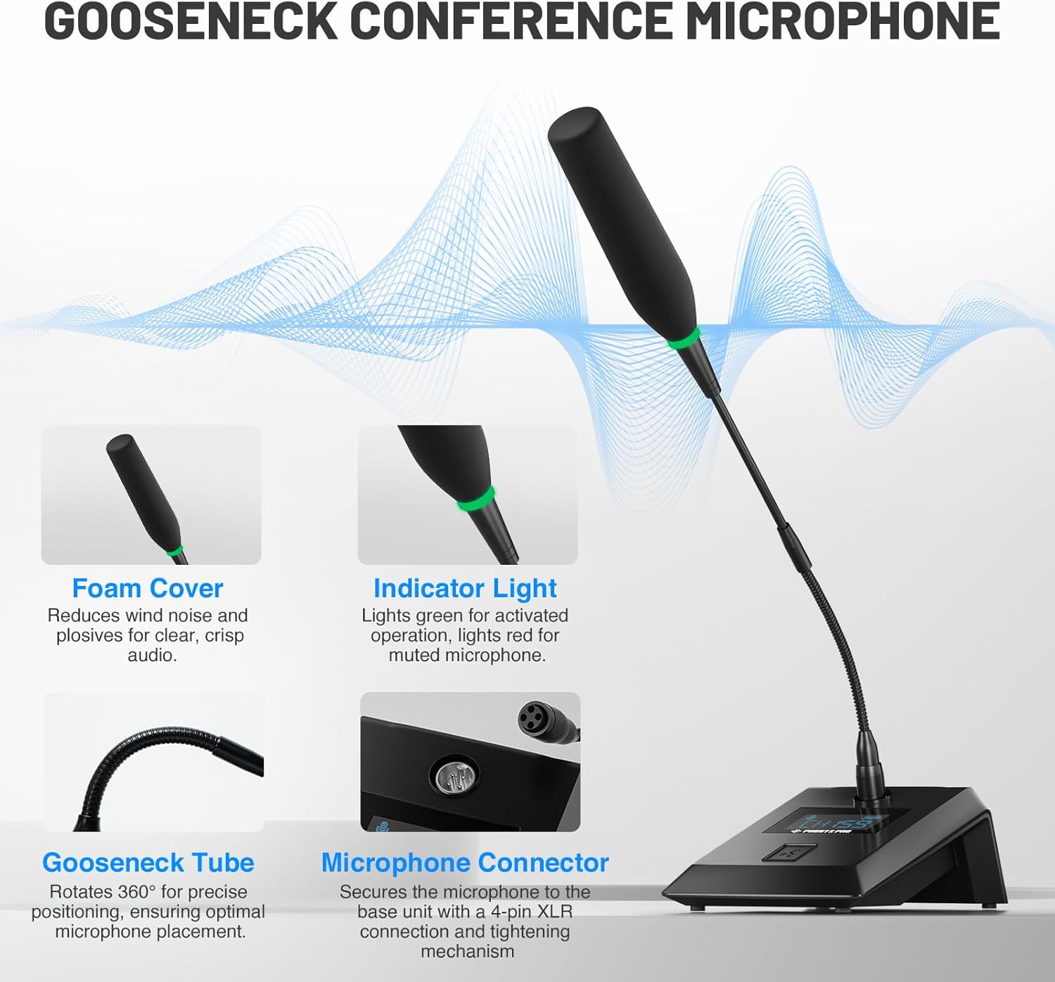 Phenyx Pro 8-Channel Wireless Conference Microphone System, Wireless Podium Microphone with 8x25 UHF Frequencies, Auto Scan, 8 Gooseneck Mics for Lecture, Church, Conference, Public Speaking (PTC-8)