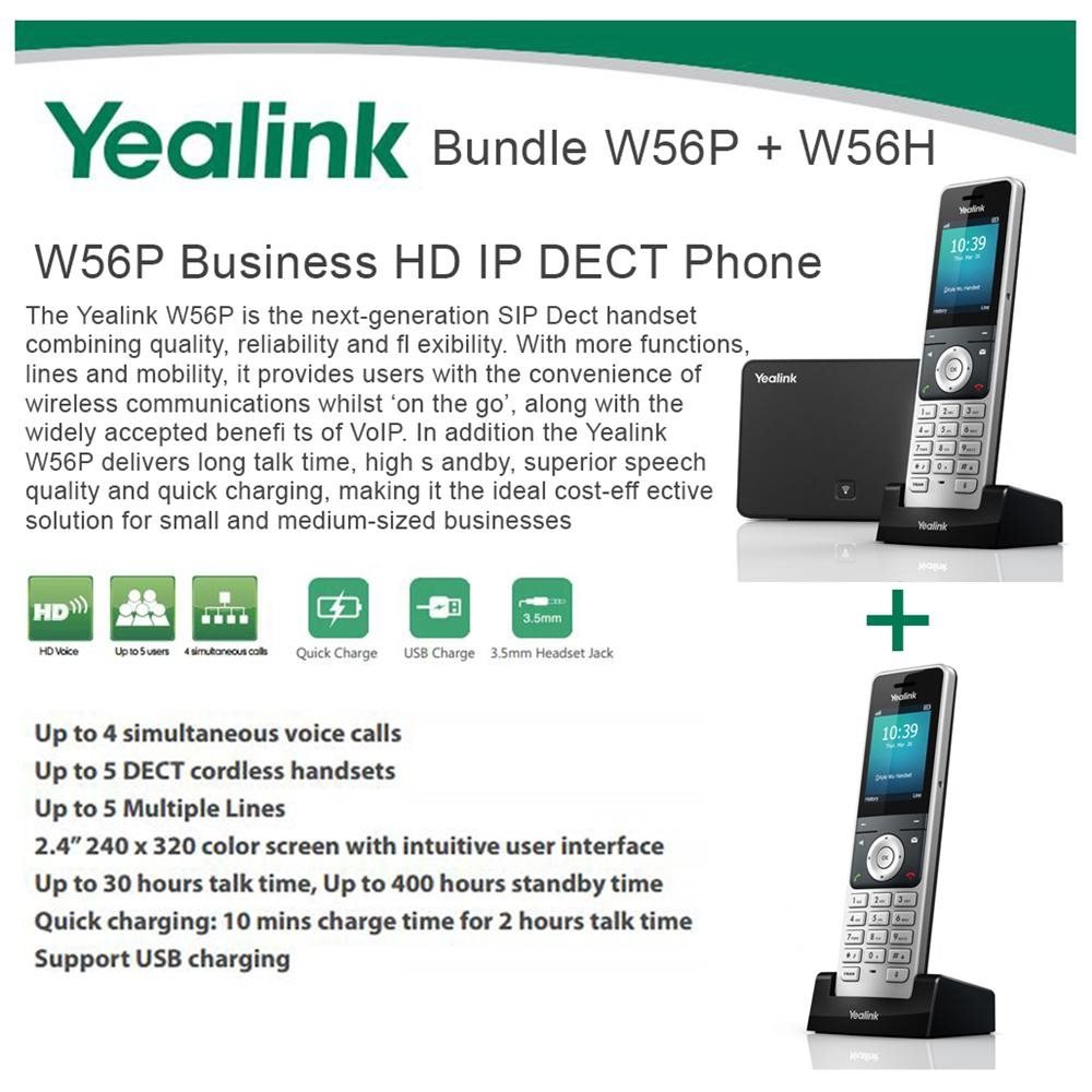 Buy Yealink W56P + W56H Cordless VoIP Phone PoE HD Voice and Base Unit