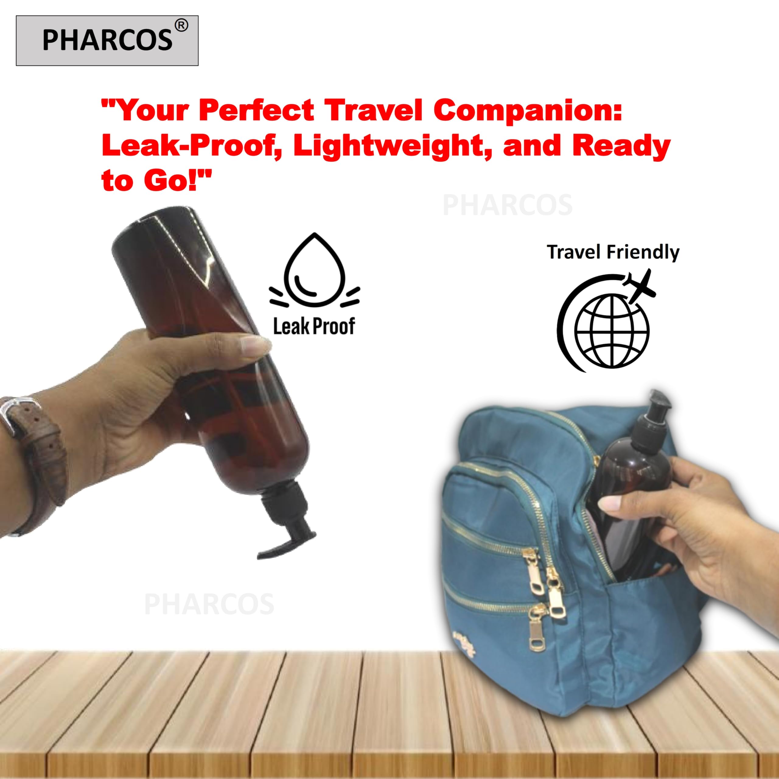 PHARCOS 500 ml Amber Pet Pump Bottle for DIY Cosmetic- Sun Proof, Oxidize Safe, Use for Shampoos, Conditioner, Body Wash, Multipurpose Use etc (Amber, Black Pump - Pack of 1) 4