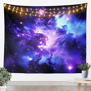 Castle Fairy Starry Night Tapestry,Fantasy Landscape Tapesrties,Dreamy Night Sky Wall Hanging70.9x92.5,Purple Tapestries Home Decoration Bedroom Decor Living Room Door