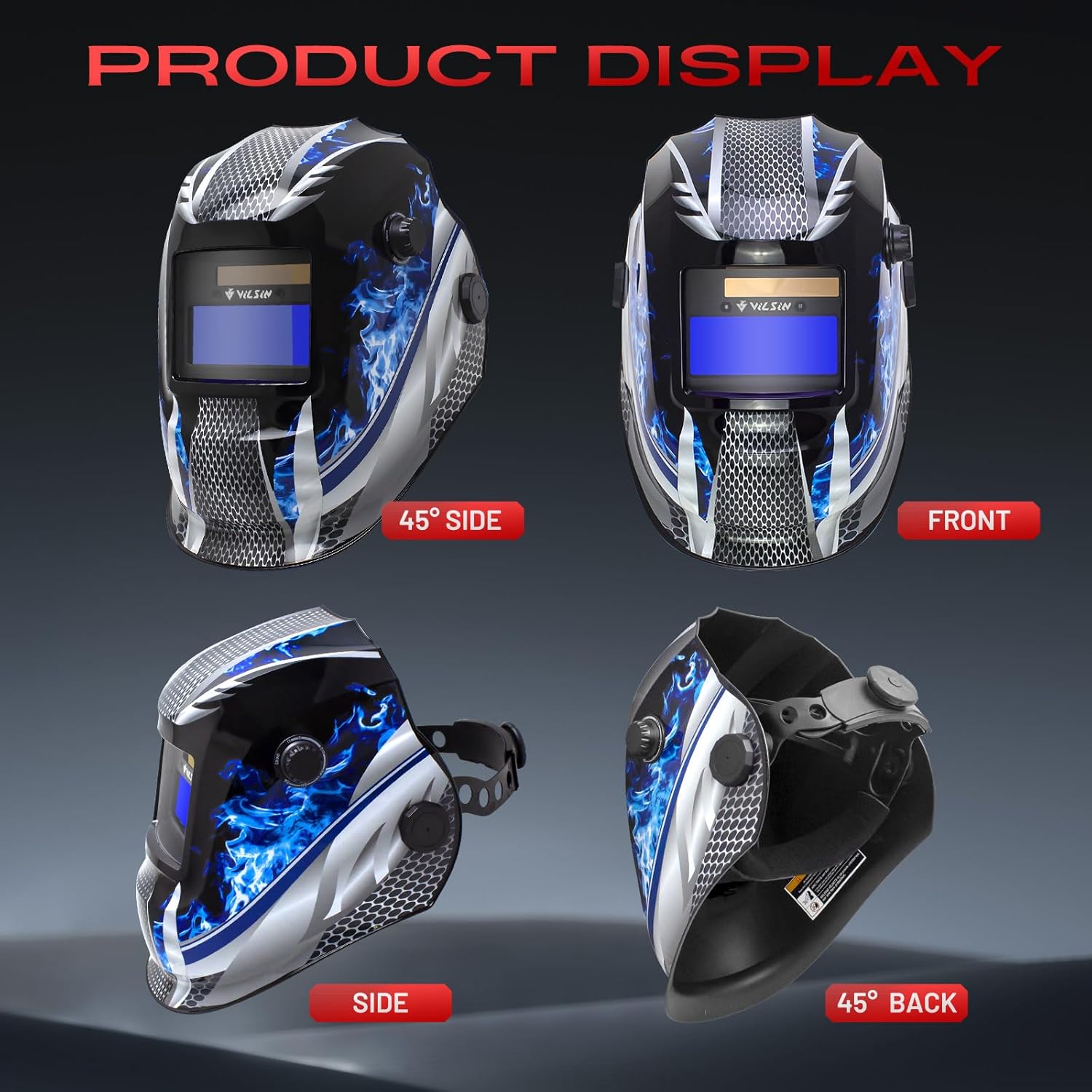 VILSIN Welding Helmet Auto Darkening Large View,Welding Hood True Color Solar Powered With 2 Arc Sensor,Wide Shade 3/4-8/9-13 for Welding Mask TIG MIG ARC Welding Shield,K23-5022-JSLH