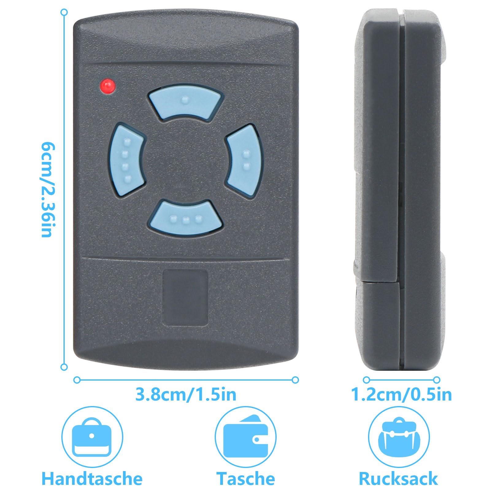 868.3MHz Garagentoröffner, Handsender fur Hörmann, Garagentor Fernbedienung Kompatibel mit Hörmann HSM2 HSM4 HS1 HS2 HS4 HSE2 HSE4 HSZ1 HSZ2 HSP4 HSP4-C HSD2-A HSD2-C, Enthält 2 Batterien (2 Stück)