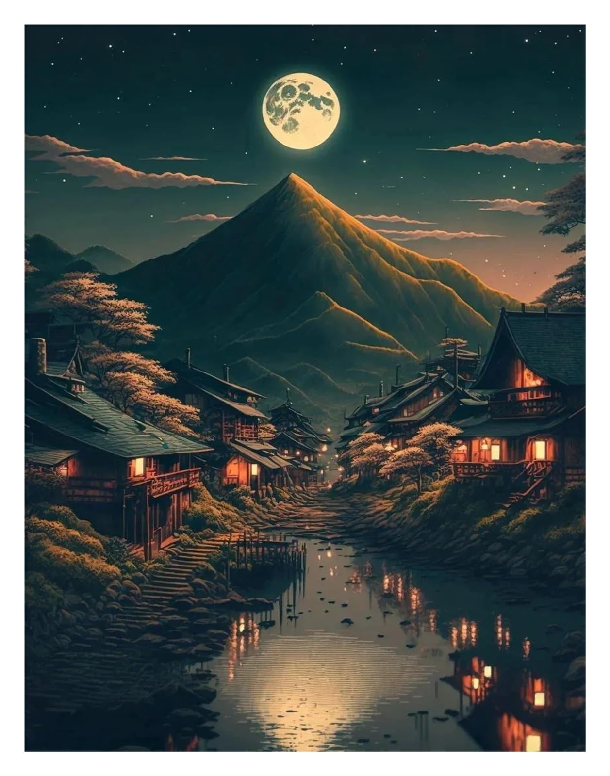 Cuadro de casa japonesa de fantasía en lienzo decorativo de 30x40cm para una sala de estar zen