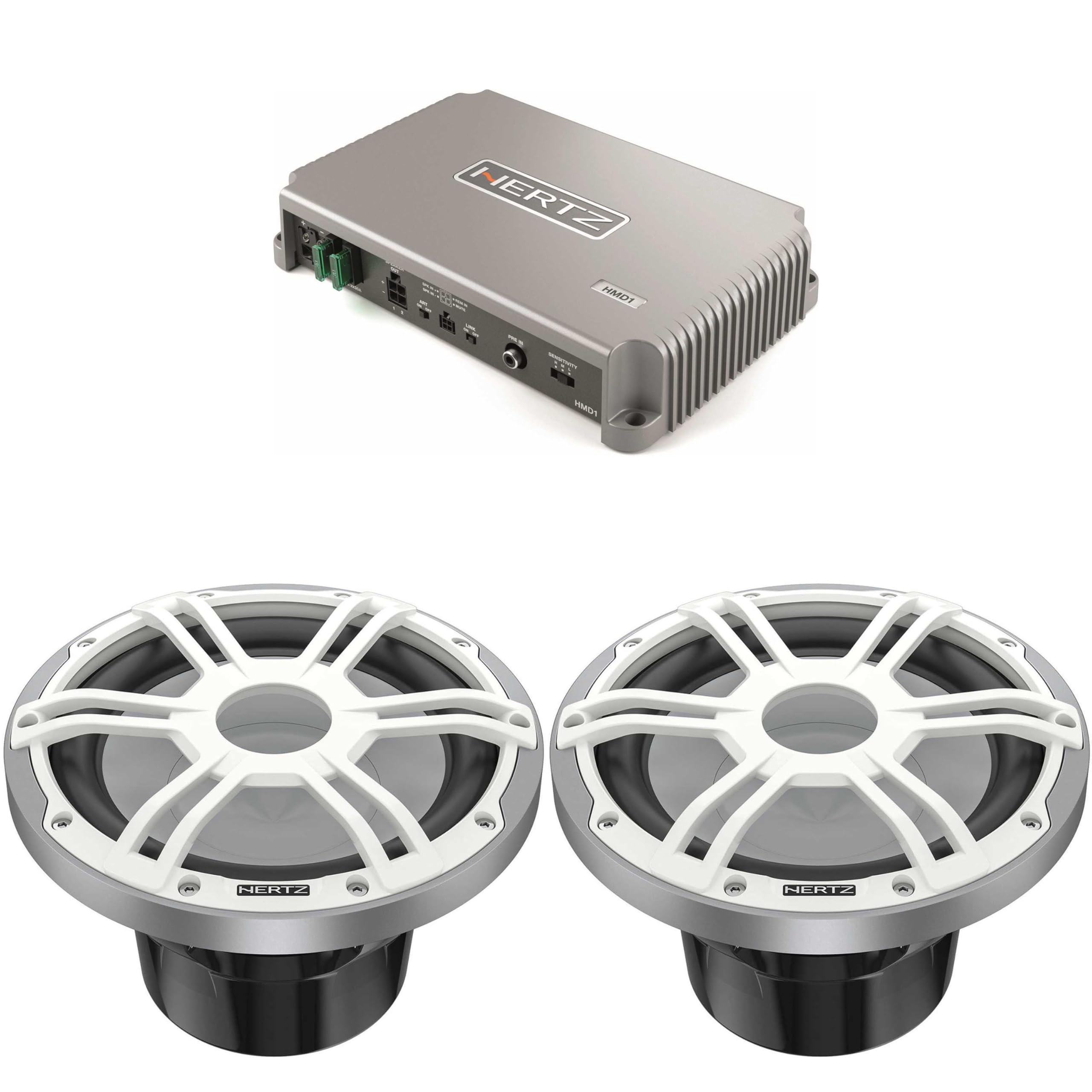 Hertz HMD1 High Power Marine Mono Amplifier with 2 HMS 10 S2-LD-SW 10