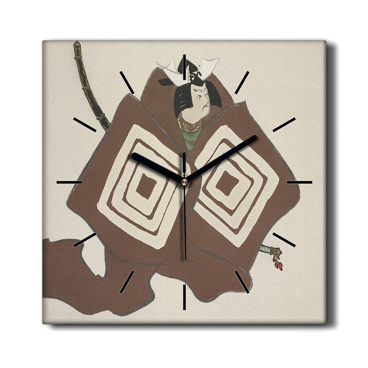 Horloge Murale Salon Japonaise : Toile Silencieuse 30x30cm Décoration Samouraï Coloray