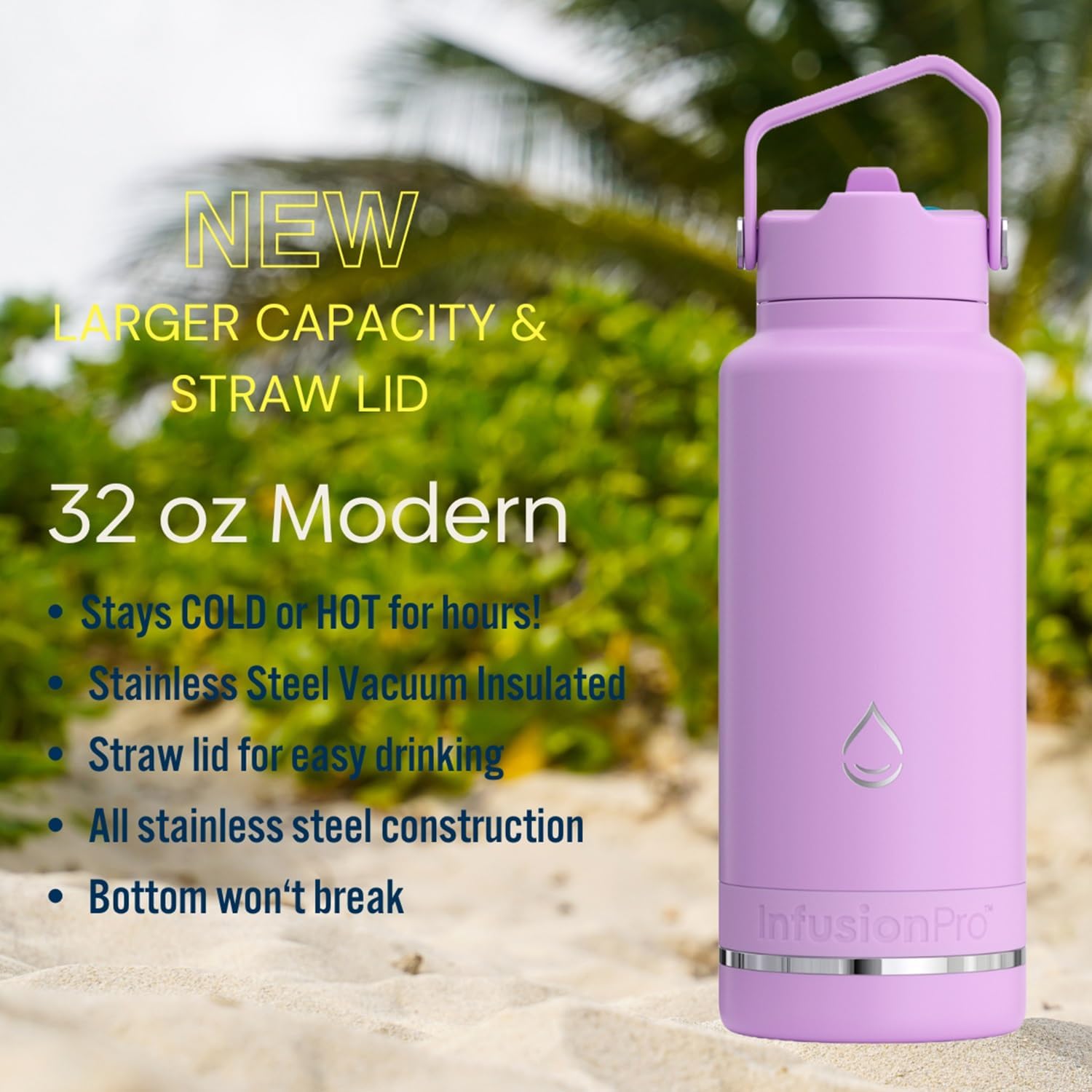 Infusion Pro Fruit Infuser Water Bottle with Straw Lid (32 oz) Stainless Steel Vacuum Insulated : 50 Recipe Fruit Infusion eBook : More Flavor : Easy Cleaning : Great Gift