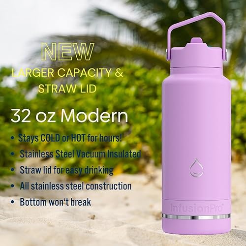 Miniatura 2 de Infusion Pro Botella de agua con infusor de frutas con tapa de popote (32 onzas) de acero inoxidable aislado al vacío libro electrónico de infusión